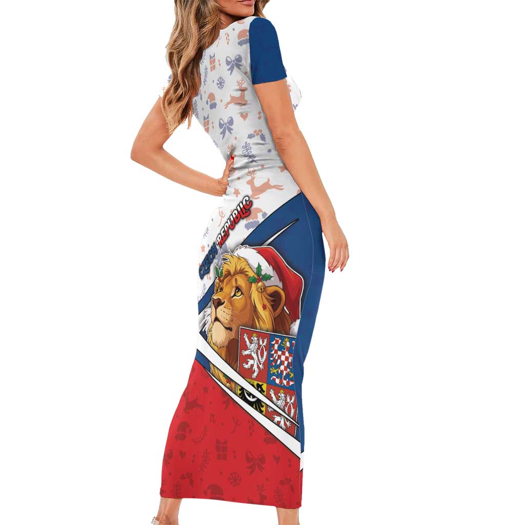 Czech Republic Christmas Short Sleeve Bodycon Dress The Lion With Coat Of Arms - Wonder Print Shop