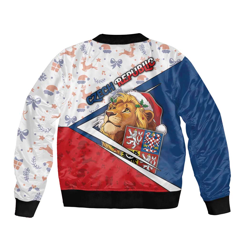 Czech Republic Christmas Sleeve Zip Bomber Jacket The Lion With Coat Of Arms - Wonder Print Shop