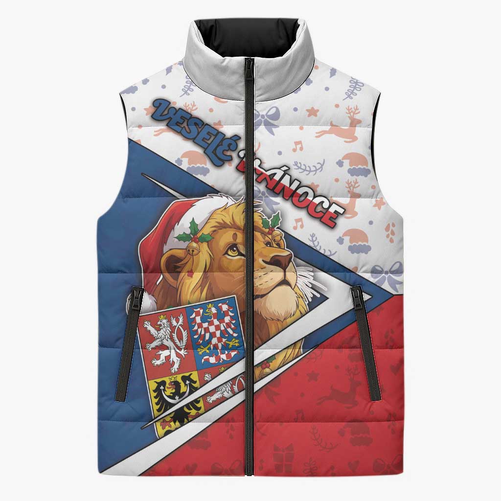 Czech Republic Christmas Sleeveless Puffer Jacket The Lion With Coat Of Arms - Wonder Print Shop
