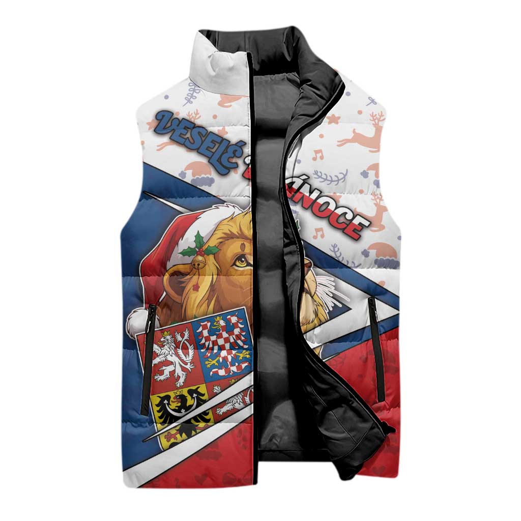 Czech Republic Christmas Sleeveless Puffer Jacket The Lion With Coat Of Arms - Wonder Print Shop