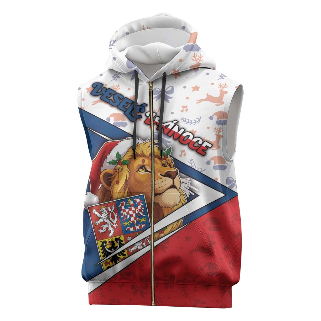 Czech Republic Christmas Sleeveless Zip Hoodie The Lion With Coat Of Arms - Wonder Print Shop