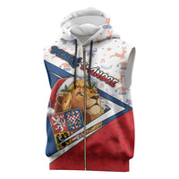 Czech Republic Christmas Sleeveless Zip Hoodie The Lion With Coat Of Arms - Wonder Print Shop