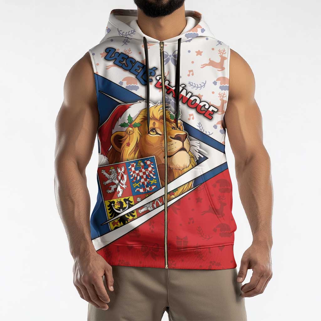 Czech Republic Christmas Sleeveless Zip Hoodie The Lion With Coat Of Arms - Wonder Print Shop