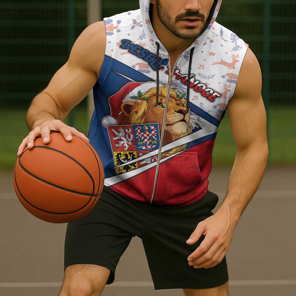 Czech Republic Christmas Sleeveless Zip Hoodie The Lion With Coat Of Arms - Wonder Print Shop