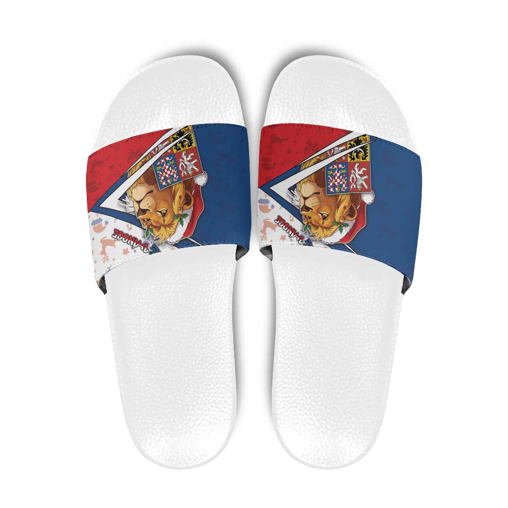 Czech Republic Christmas Slide Sandals The Lion With Coat Of Arms - Wonder Print Shop