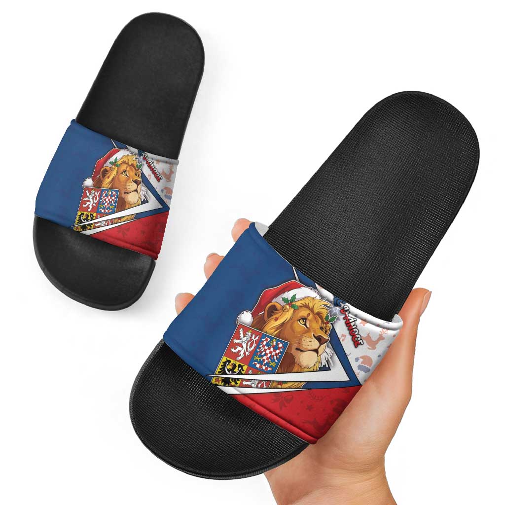 Czech Republic Christmas Slide Sandals The Lion With Coat Of Arms - Wonder Print Shop