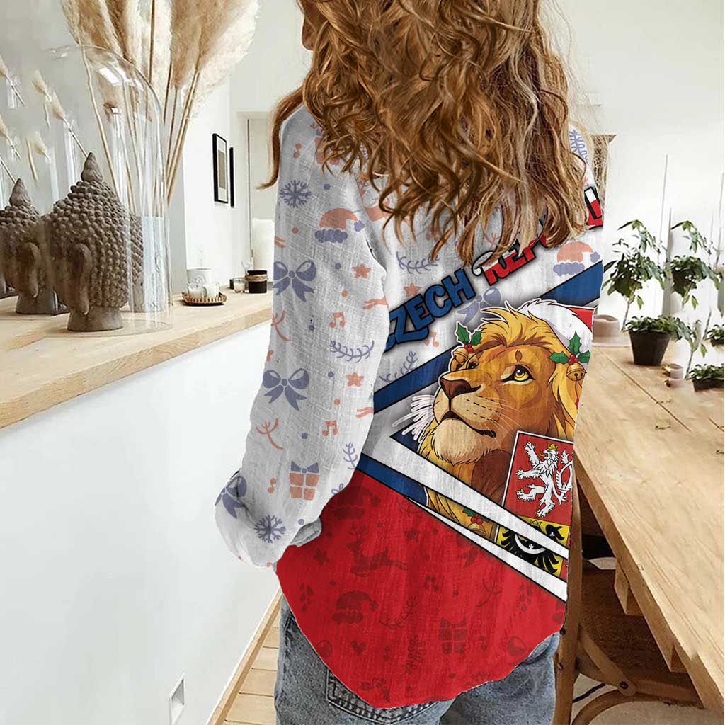Czech Republic Christmas Women Casual Shirt The Lion With Coat Of Arms - Wonder Print Shop