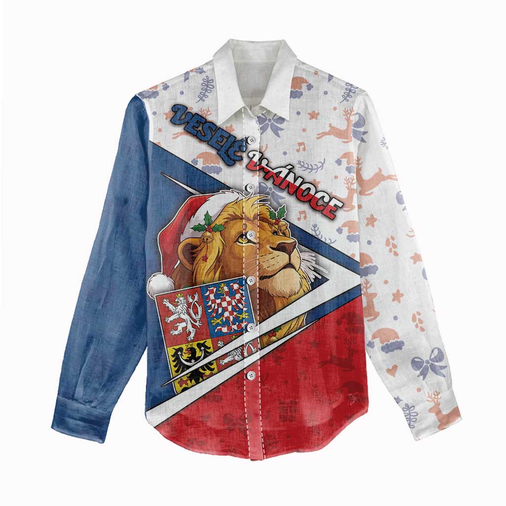 Czech Republic Christmas Women Casual Shirt The Lion With Coat Of Arms - Wonder Print Shop