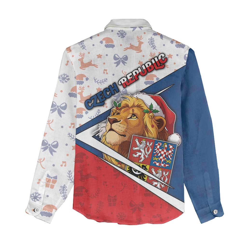 Czech Republic Christmas Women Casual Shirt The Lion With Coat Of Arms - Wonder Print Shop