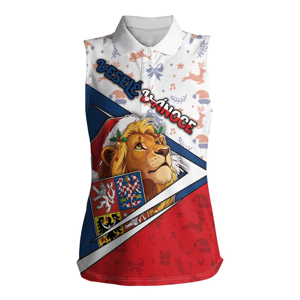 Czech Republic Christmas Women Sleeveless Polo Shirt The Lion With Coat Of Arms - Wonder Print Shop