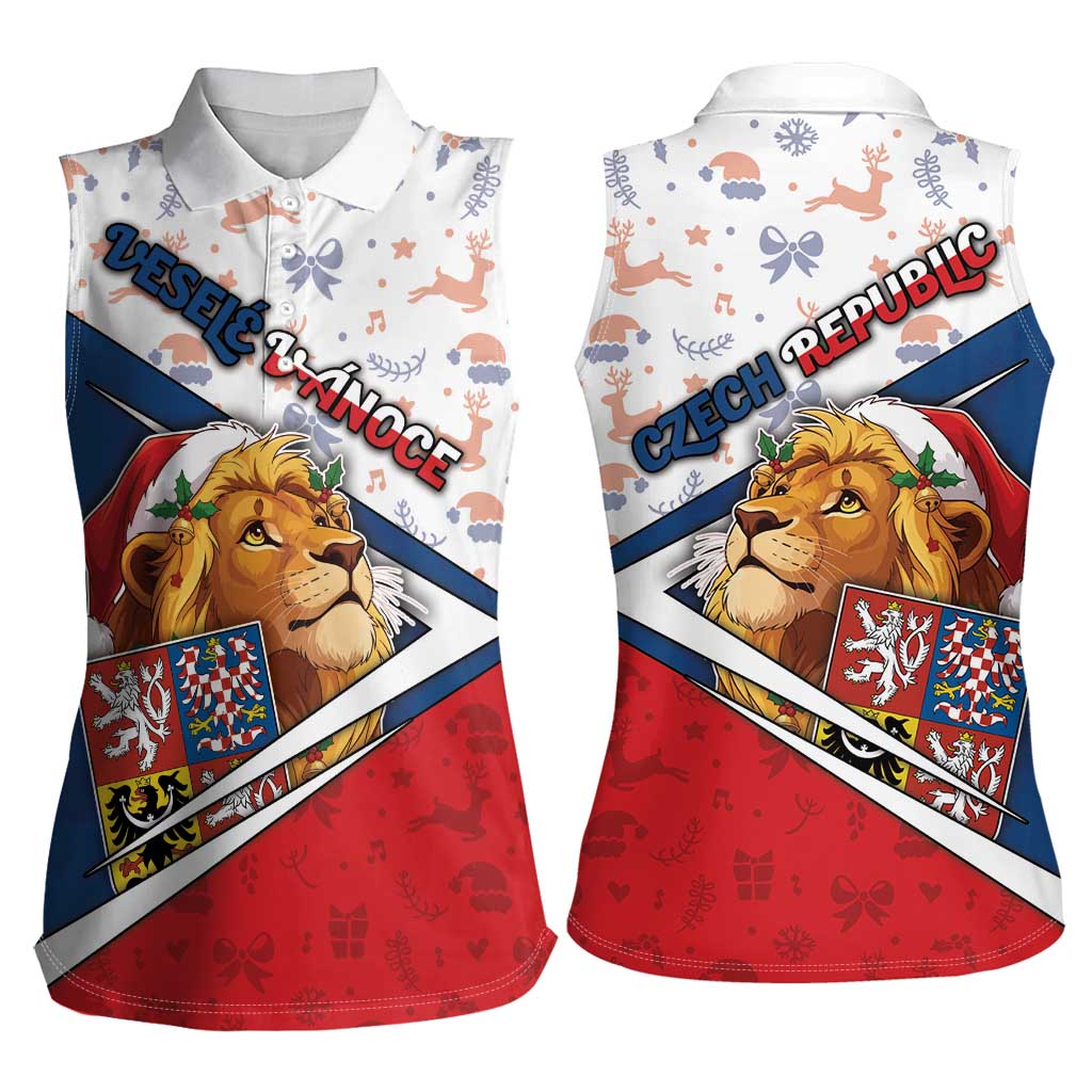 Czech Republic Christmas Women Sleeveless Polo Shirt The Lion With Coat Of Arms - Wonder Print Shop