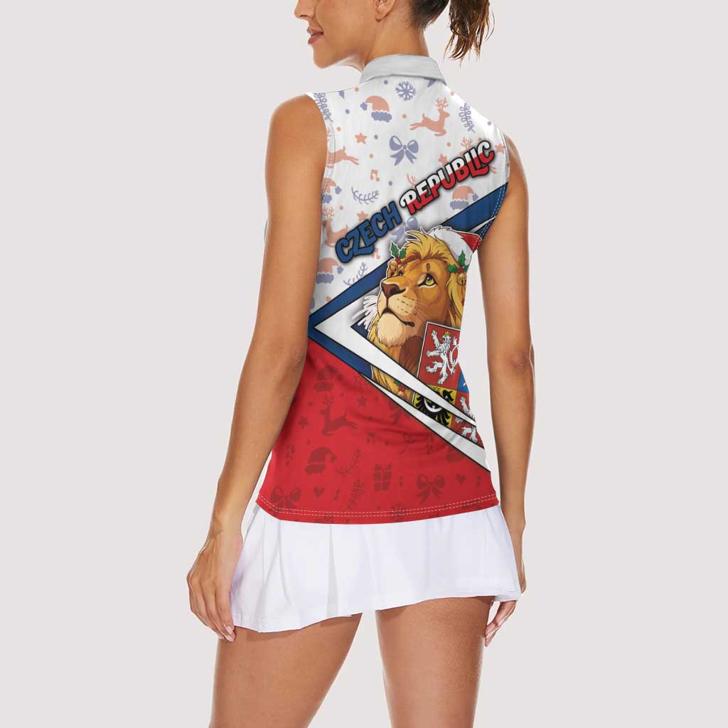 Czech Republic Christmas Women Sleeveless Polo Shirt The Lion With Coat Of Arms - Wonder Print Shop