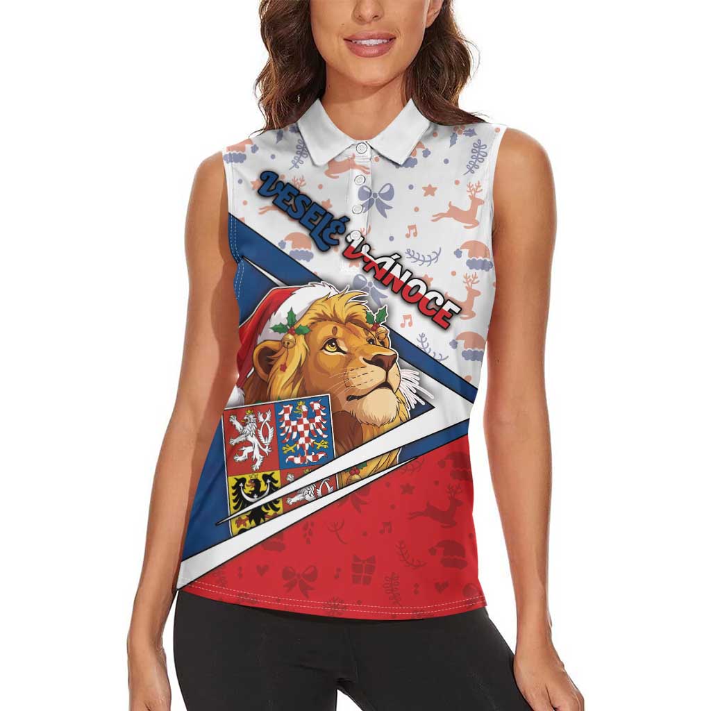 Czech Republic Christmas Women Sleeveless Polo Shirt The Lion With Coat Of Arms - Wonder Print Shop