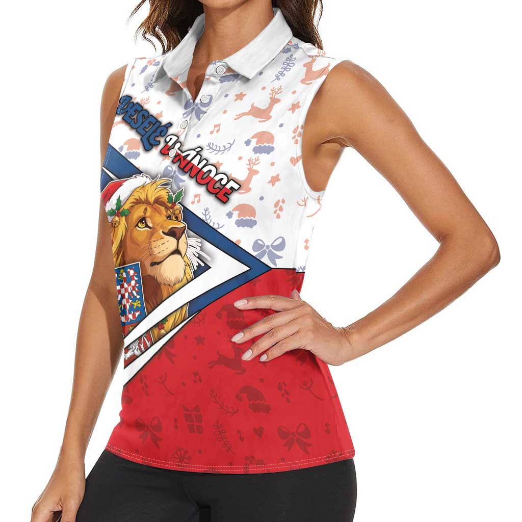 Czech Republic Christmas Women Sleeveless Polo Shirt The Lion With Coat Of Arms - Wonder Print Shop