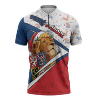 Czech Republic Christmas Zipper Polo Shirt The Lion With Coat Of Arms - Wonder Print Shop