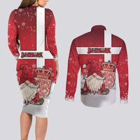Denmark Christmas Couples Matching Long Sleeve Bodycon Dress and Long Sleeve Button Shirt Nisse Glaedelig Jul - Wonder Print Shop