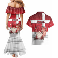 Denmark Christmas Couples Matching Mermaid Dress and Hawaiian Shirt Nisse Glaedelig Jul - Wonder Print Shop
