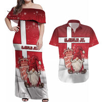 Denmark Christmas Couples Matching Off Shoulder Maxi Dress and Hawaiian Shirt Nisse Glaedelig Jul - Wonder Print Shop