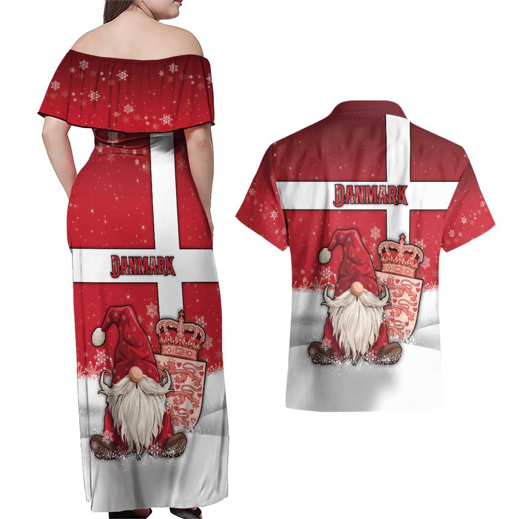 Denmark Christmas Couples Matching Off Shoulder Maxi Dress and Hawaiian Shirt Nisse Glaedelig Jul - Wonder Print Shop