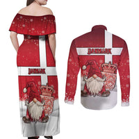 Denmark Christmas Couples Matching Off Shoulder Maxi Dress and Long Sleeve Button Shirt Nisse Glaedelig Jul - Wonder Print Shop