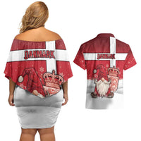 Denmark Christmas Couples Matching Off Shoulder Short Dress and Hawaiian Shirt Nisse Glaedelig Jul - Wonder Print Shop