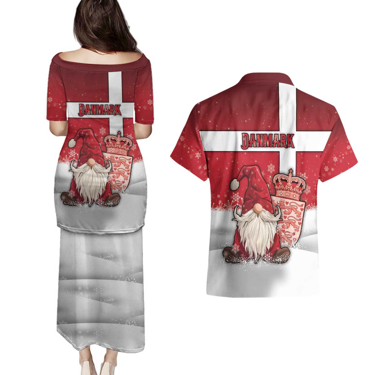 Denmark Christmas Couples Matching Puletasi and Hawaiian Shirt Nisse Glaedelig Jul - Wonder Print Shop