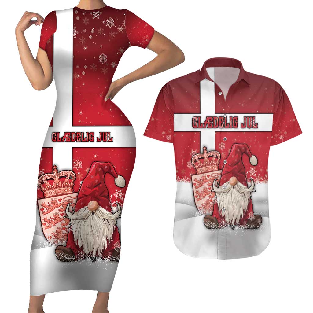 Denmark Christmas Couples Matching Short Sleeve Bodycon Dress and Hawaiian Shirt Nisse Glaedelig Jul - Wonder Print Shop