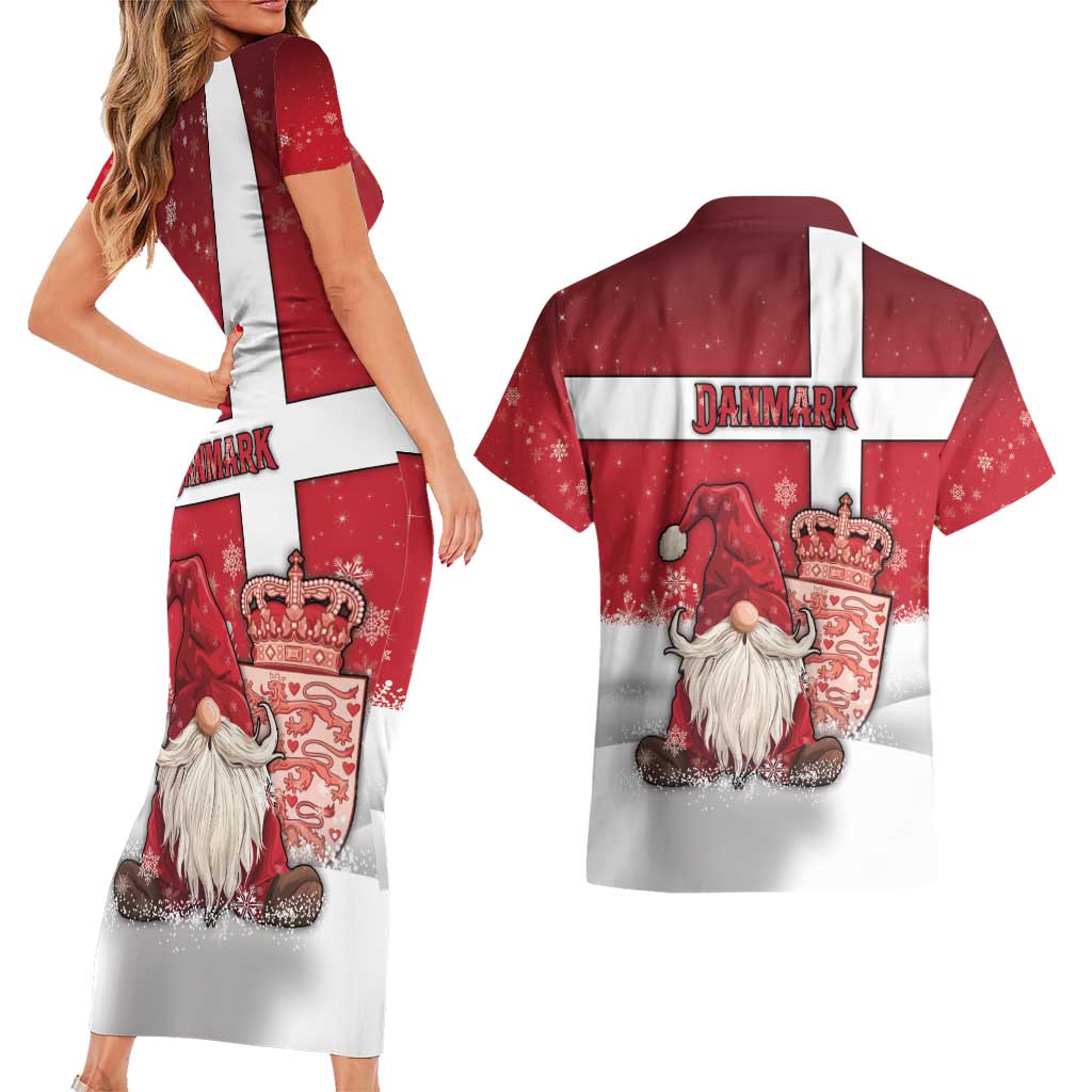 Denmark Christmas Couples Matching Short Sleeve Bodycon Dress and Hawaiian Shirt Nisse Glaedelig Jul - Wonder Print Shop