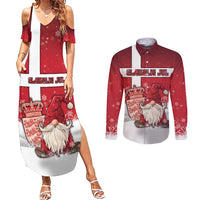 Denmark Christmas Couples Matching Summer Maxi Dress and Long Sleeve Button Shirt Nisse Glaedelig Jul - Wonder Print Shop