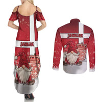 Denmark Christmas Couples Matching Summer Maxi Dress and Long Sleeve Button Shirt Nisse Glaedelig Jul - Wonder Print Shop