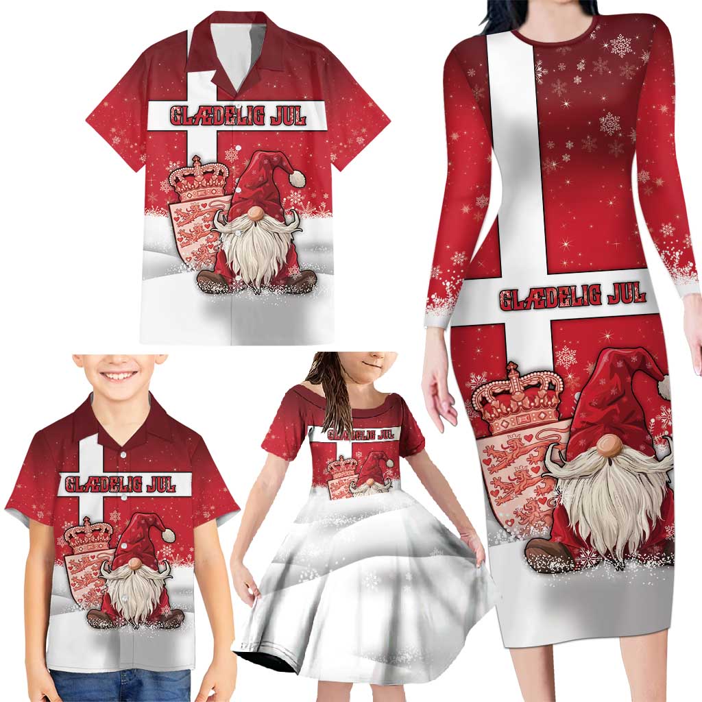 Denmark Christmas Family Matching Long Sleeve Bodycon Dress and Hawaiian Shirt Nisse Glaedelig Jul - Wonder Print Shop