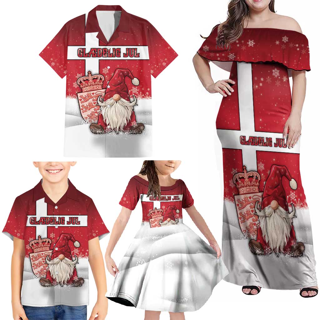 Denmark Christmas Family Matching Off Shoulder Maxi Dress and Hawaiian Shirt Nisse Glaedelig Jul - Wonder Print Shop
