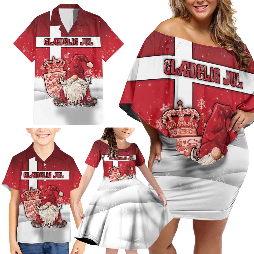Denmark Christmas Family Matching Off Shoulder Short Dress and Hawaiian Shirt Nisse Glaedelig Jul - Wonder Print Shop