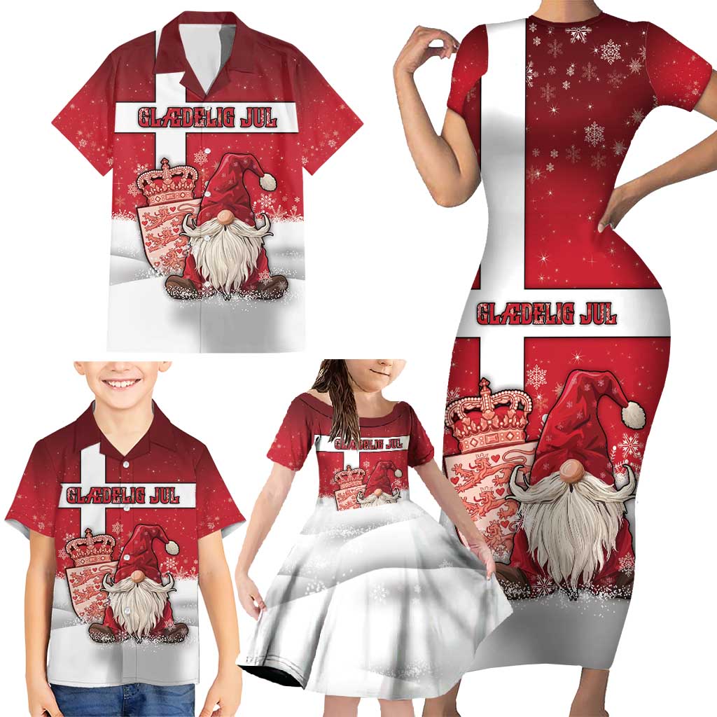 Denmark Christmas Family Matching Short Sleeve Bodycon Dress and Hawaiian Shirt Nisse Glaedelig Jul - Wonder Print Shop