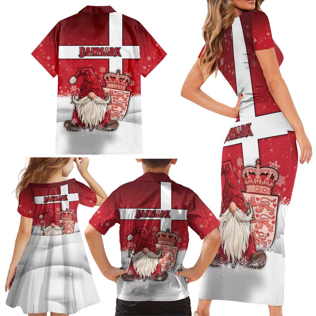 Denmark Christmas Family Matching Short Sleeve Bodycon Dress and Hawaiian Shirt Nisse Glaedelig Jul - Wonder Print Shop