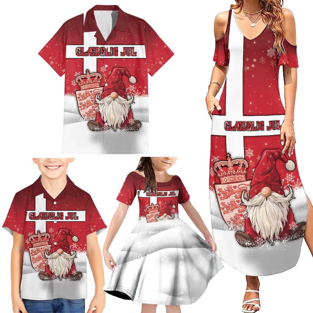 Denmark Christmas Family Matching Summer Maxi Dress and Hawaiian Shirt Nisse Glaedelig Jul - Wonder Print Shop