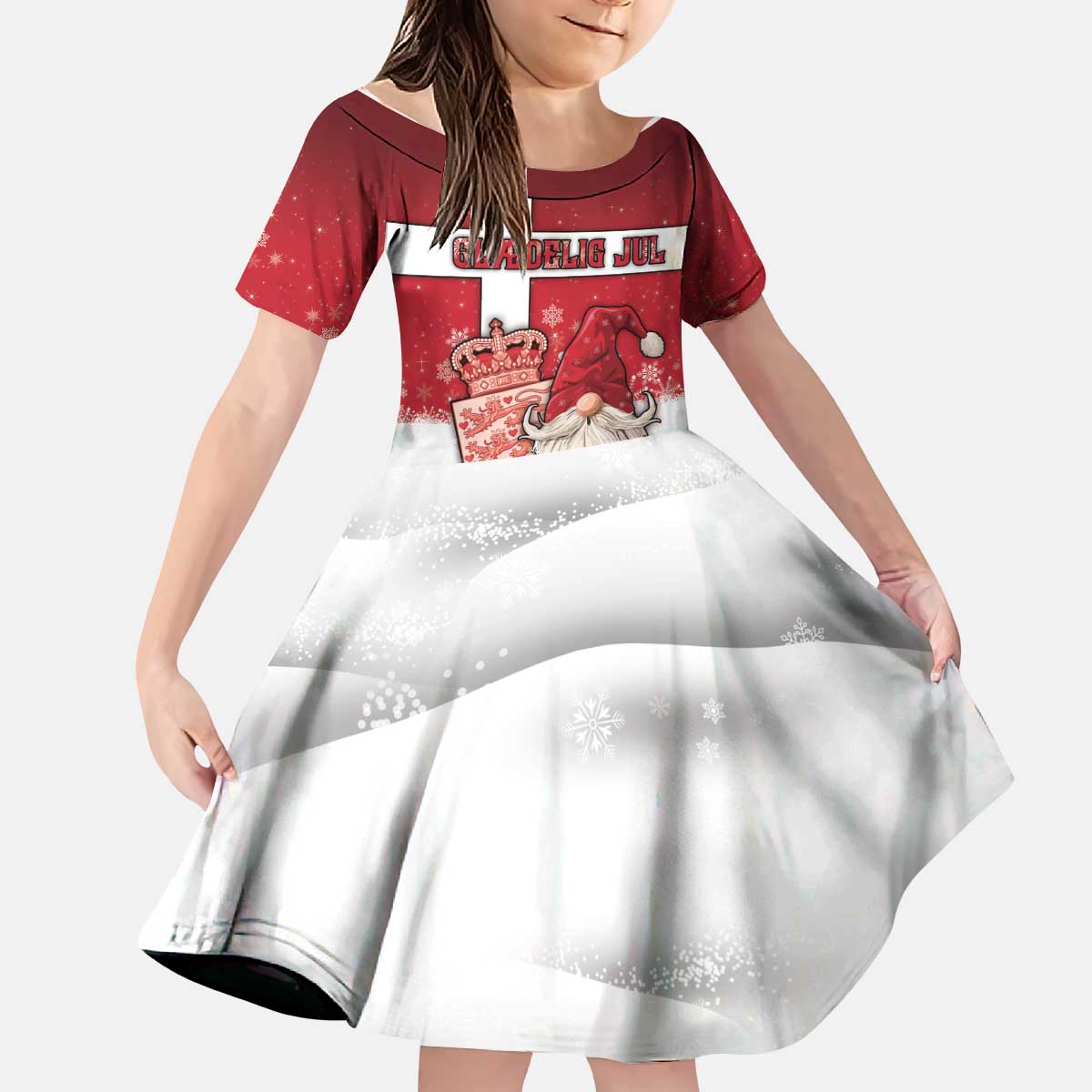 Denmark Christmas Kid Short Sleeve Dress Nisse Glaedelig Jul - Wonder Print Shop