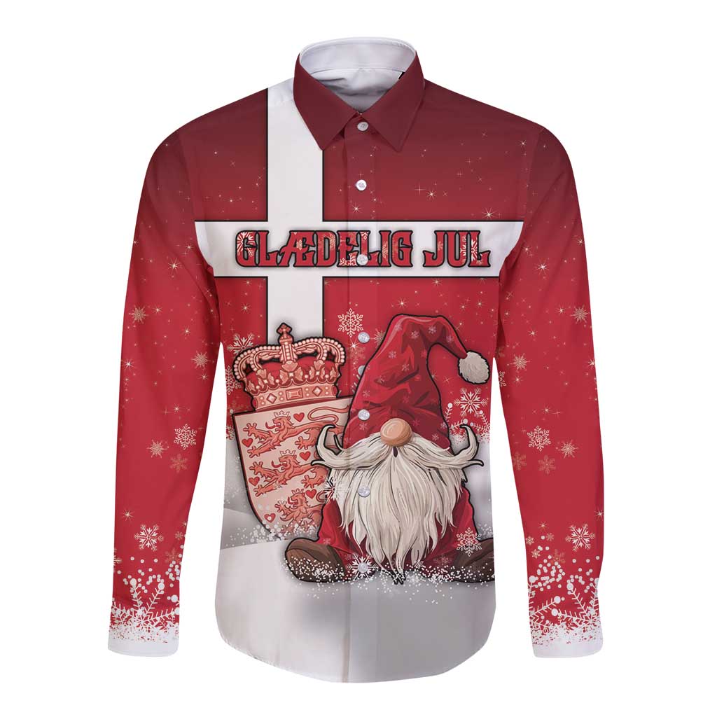 Denmark Christmas Long Sleeve Button Shirt Nisse Glaedelig Jul - Wonder Print Shop