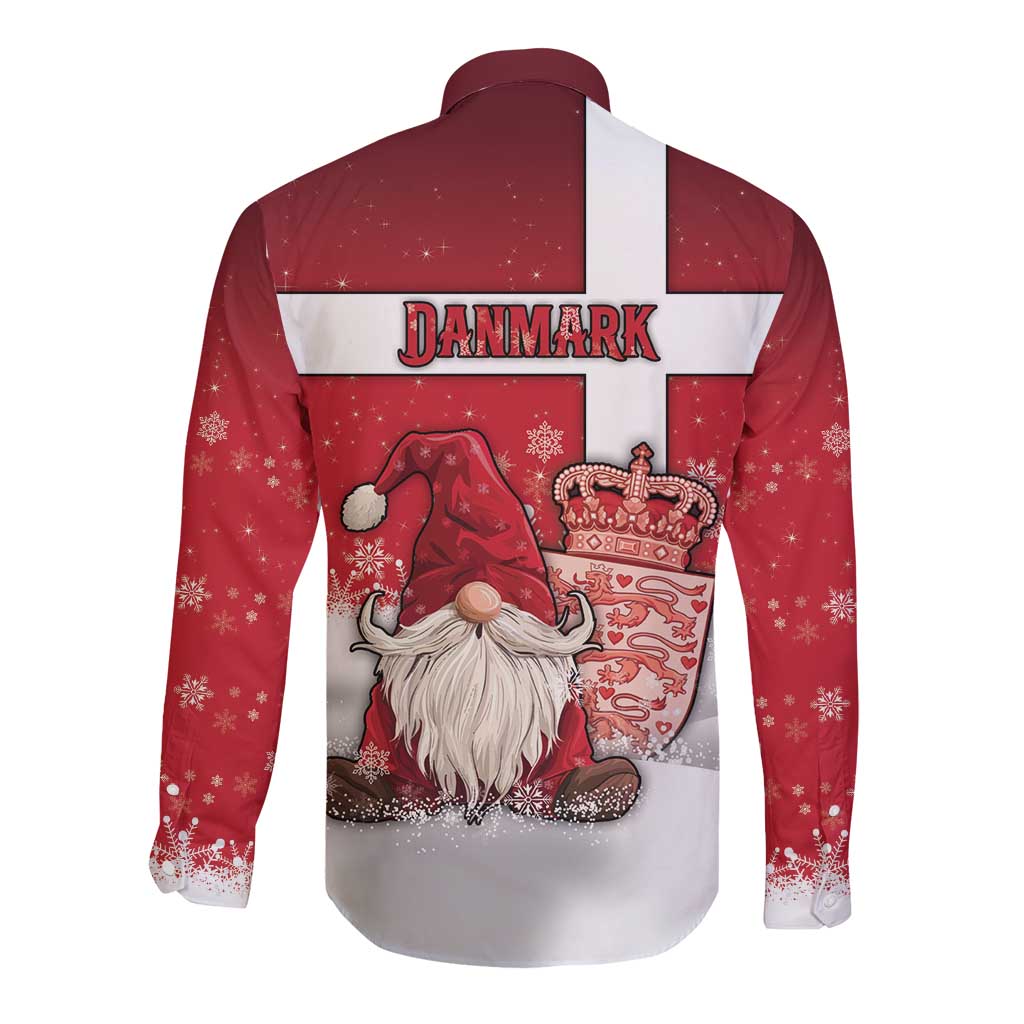 Denmark Christmas Long Sleeve Button Shirt Nisse Glaedelig Jul - Wonder Print Shop
