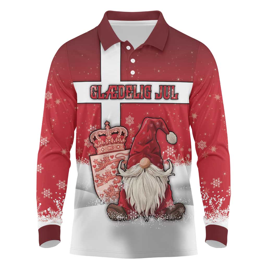 Denmark Christmas Long Sleeve Polo Shirt Nisse Glaedelig Jul - Wonder Print Shop