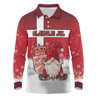 Denmark Christmas Long Sleeve Polo Shirt Nisse Glaedelig Jul - Wonder Print Shop
