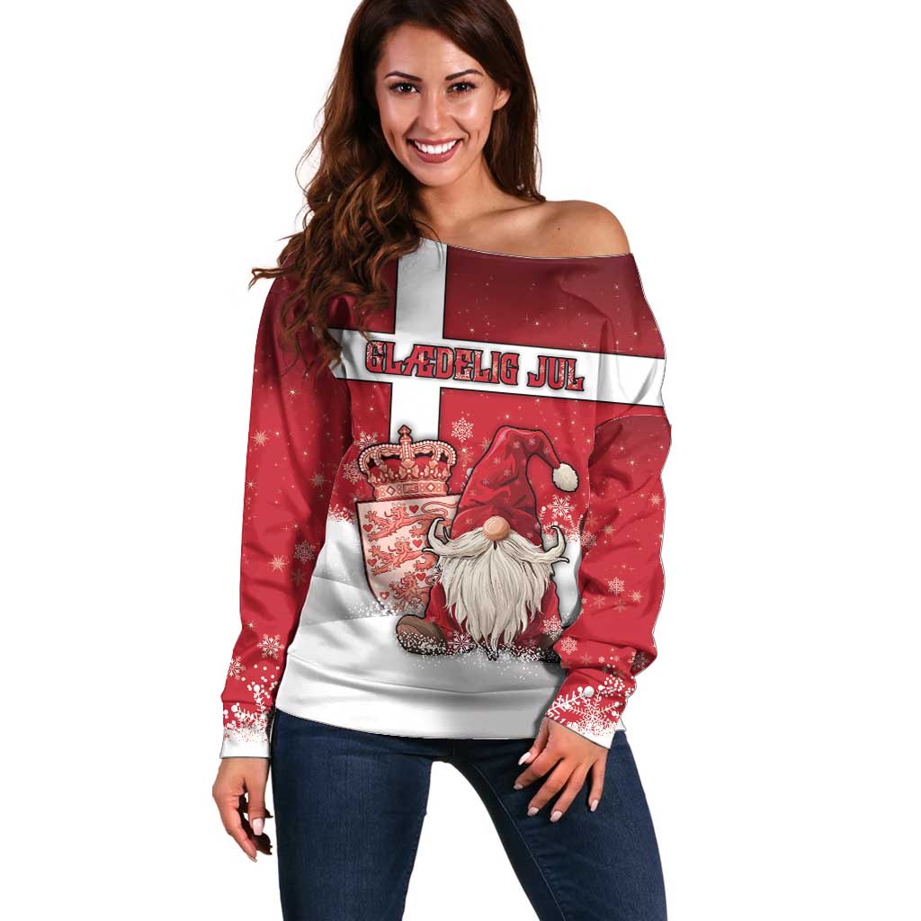 Denmark Christmas Off Shoulder Sweater Nisse Glaedelig Jul - Wonder Print Shop