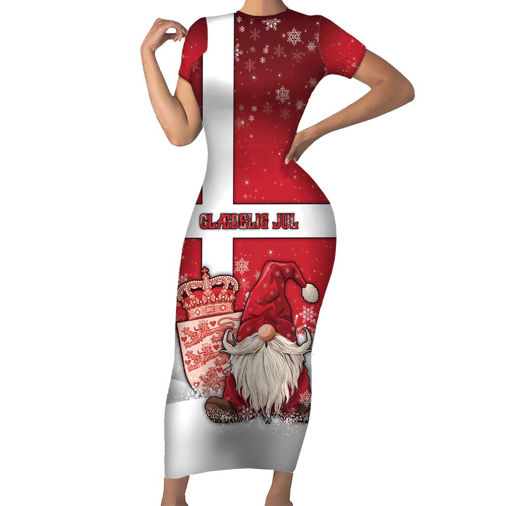 Denmark Christmas Short Sleeve Bodycon Dress Nisse Glaedelig Jul - Wonder Print Shop