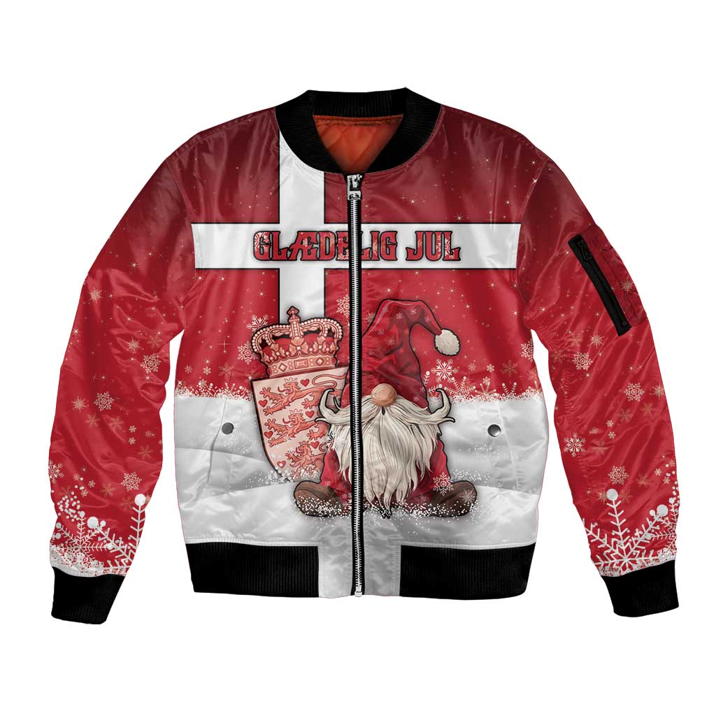 Denmark Christmas Sleeve Zip Bomber Jacket Nisse Glaedelig Jul - Wonder Print Shop
