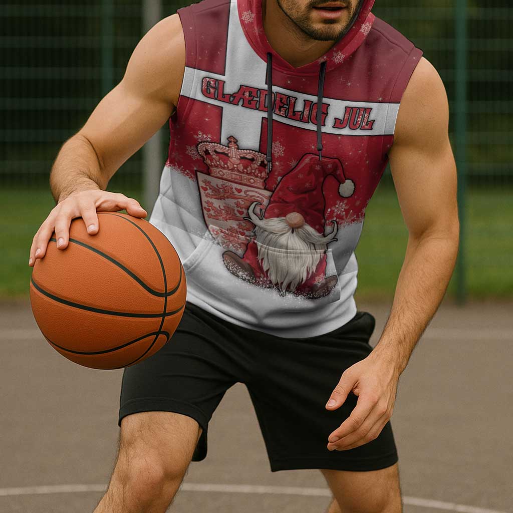 Denmark Christmas Sleeveless Hoodie Nisse Glaedelig Jul - Wonder Print Shop