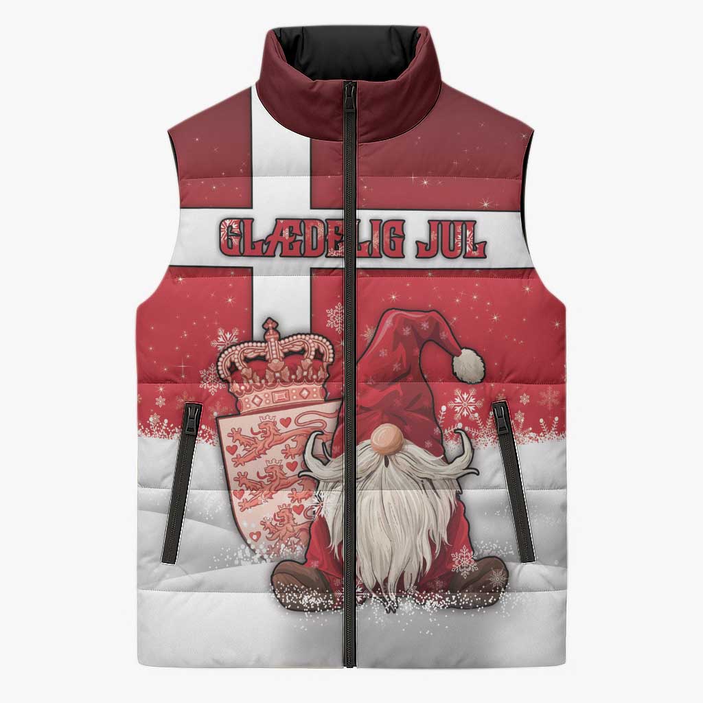 Denmark Christmas Sleeveless Puffer Jacket Nisse Glaedelig Jul - Wonder Print Shop