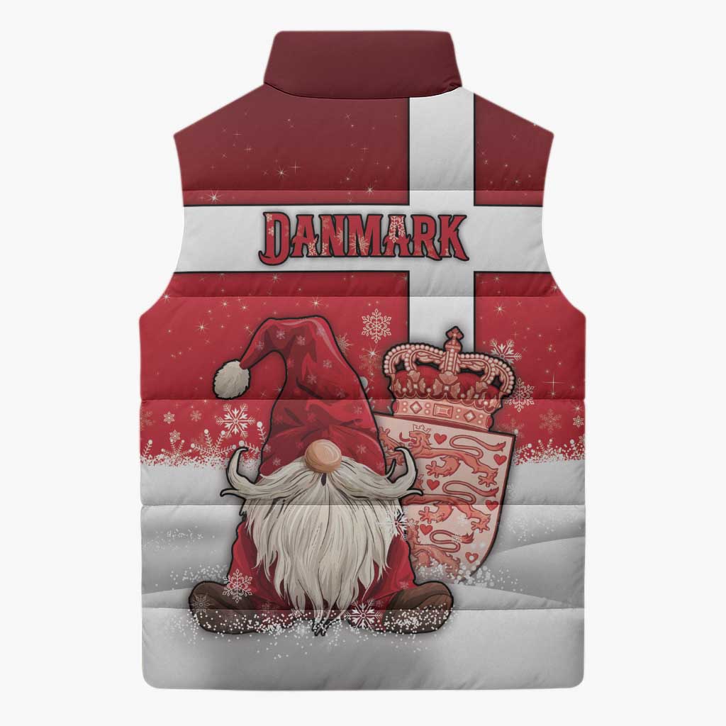 Denmark Christmas Sleeveless Puffer Jacket Nisse Glaedelig Jul - Wonder Print Shop