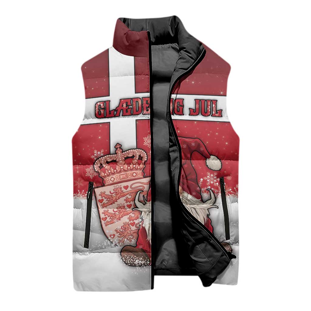 Denmark Christmas Sleeveless Puffer Jacket Nisse Glaedelig Jul - Wonder Print Shop