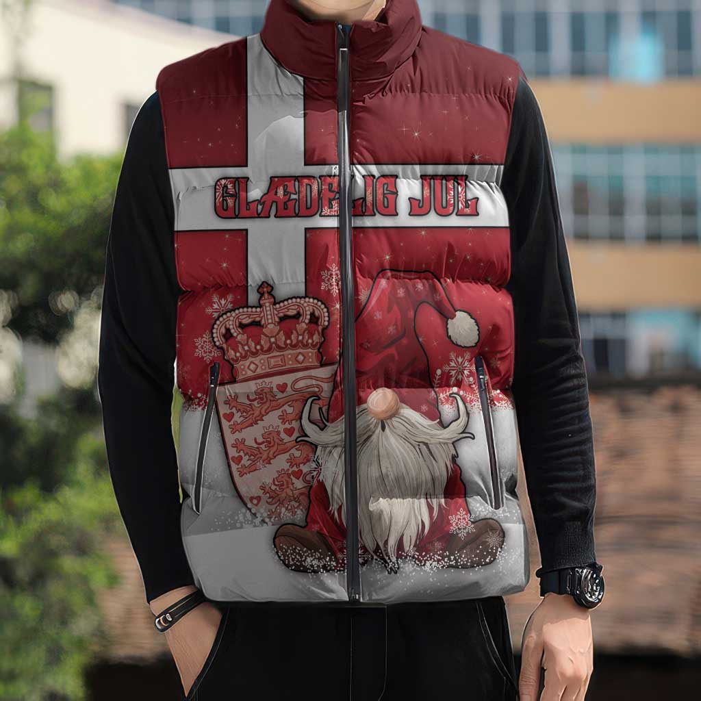 Denmark Christmas Sleeveless Puffer Jacket Nisse Glaedelig Jul - Wonder Print Shop