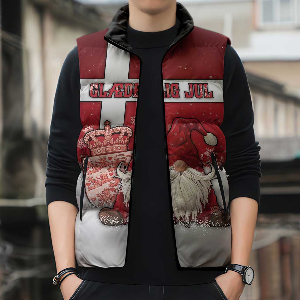 Denmark Christmas Sleeveless Puffer Jacket Nisse Glaedelig Jul - Wonder Print Shop